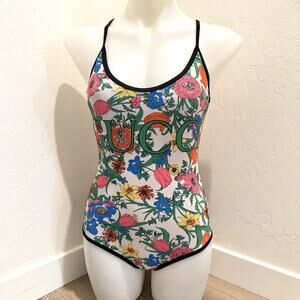 Gucci Floral Print Logo One Piece Swimsuit Womens Medium Italy Multicolor